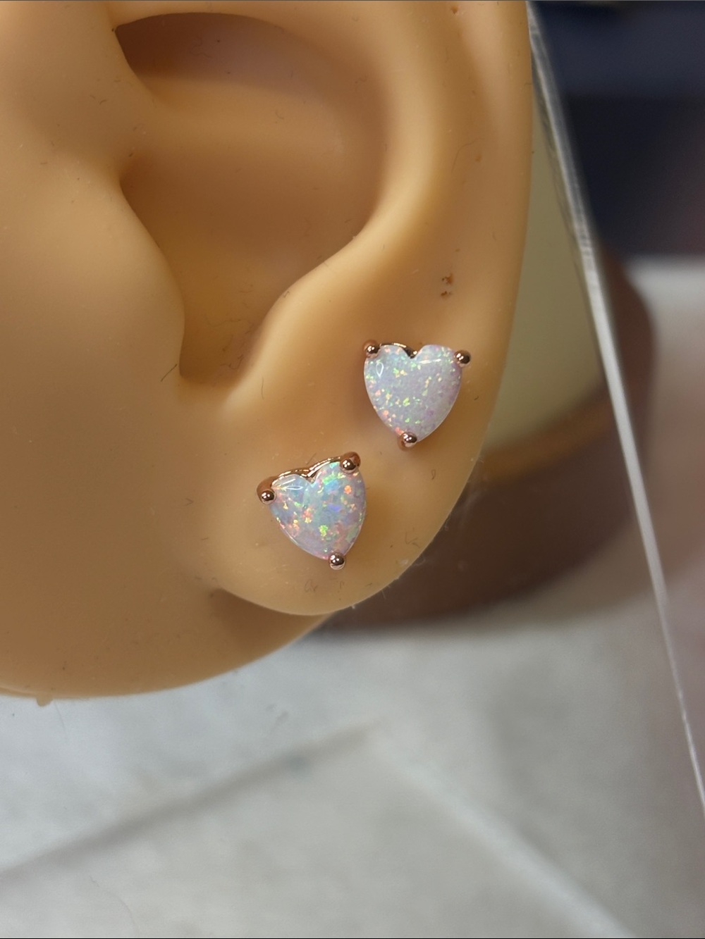 Lab Created Opal Heart Stud Earrings 18k Rose Gold Filled